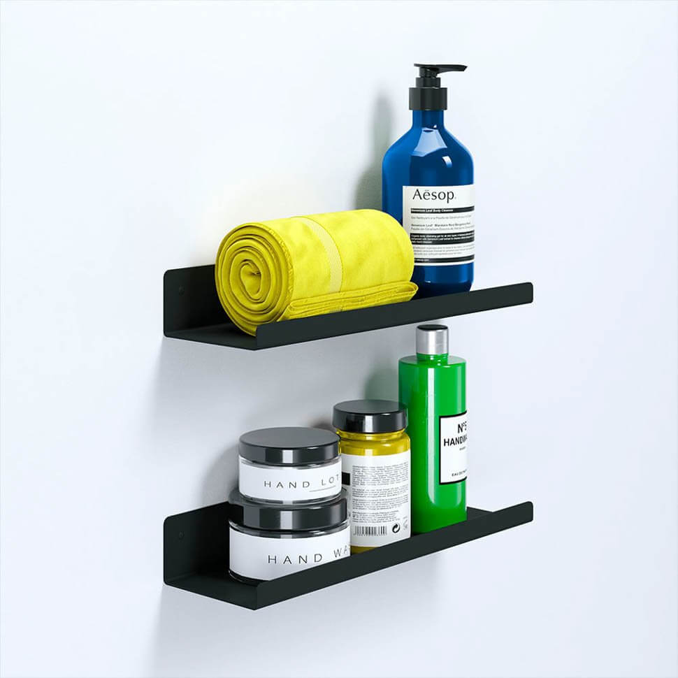 Настенные навесные полки для ванной комнаты 30x9x5 Черные - 2 шт Настенные навесные полки для ванной комнаты 30x9x5 Черные - 2 шт