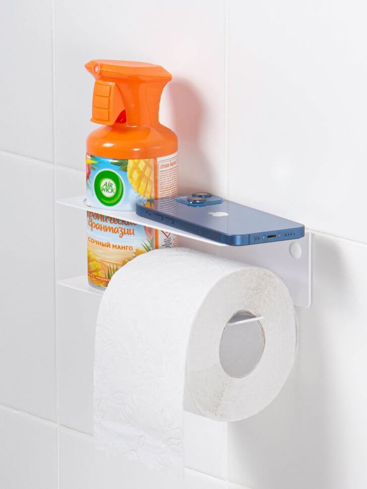Держатель для туалетной бумаги и освежителя с полочкой настенный металлический Белый 19x8x6 Держатель для туалетной бумаги и освежителя с полочкой настенный металлический Белый 19x8x6